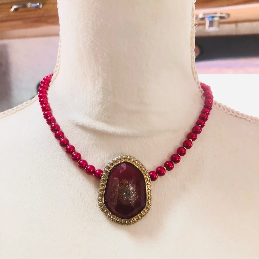 Handcrafted repurpose faceted glitter dome pendant Czech glass Pearl necklace